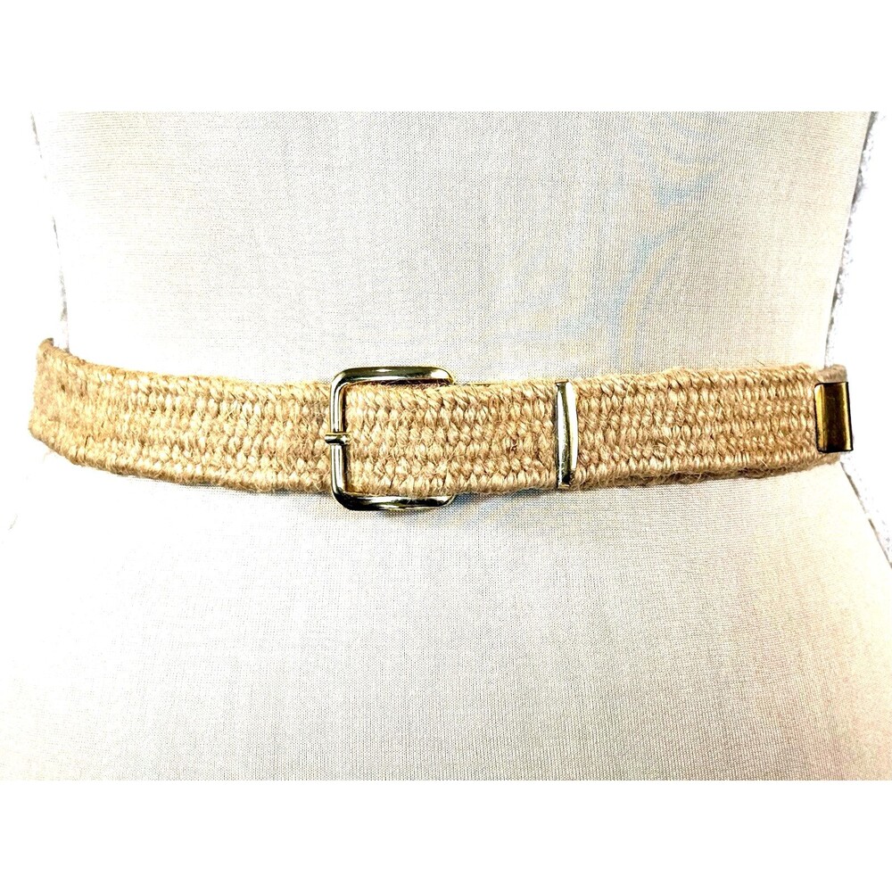 Vintage Gutos Woven Belt Womens Beige Gold Tone W Germany Buckle Boho Coastal